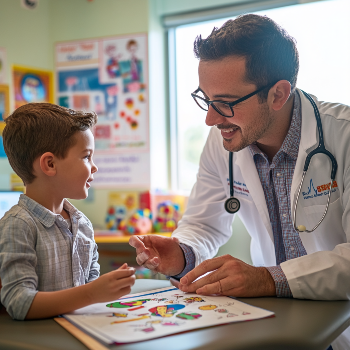 Image of a doctor using ChatGPT for age-appropriate education materials for a child